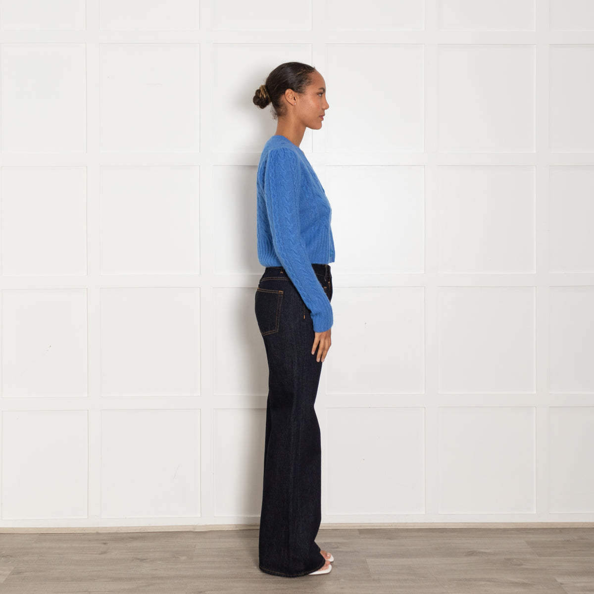 Me + Em Blue Cashmere Blend Cable Short Cardigan