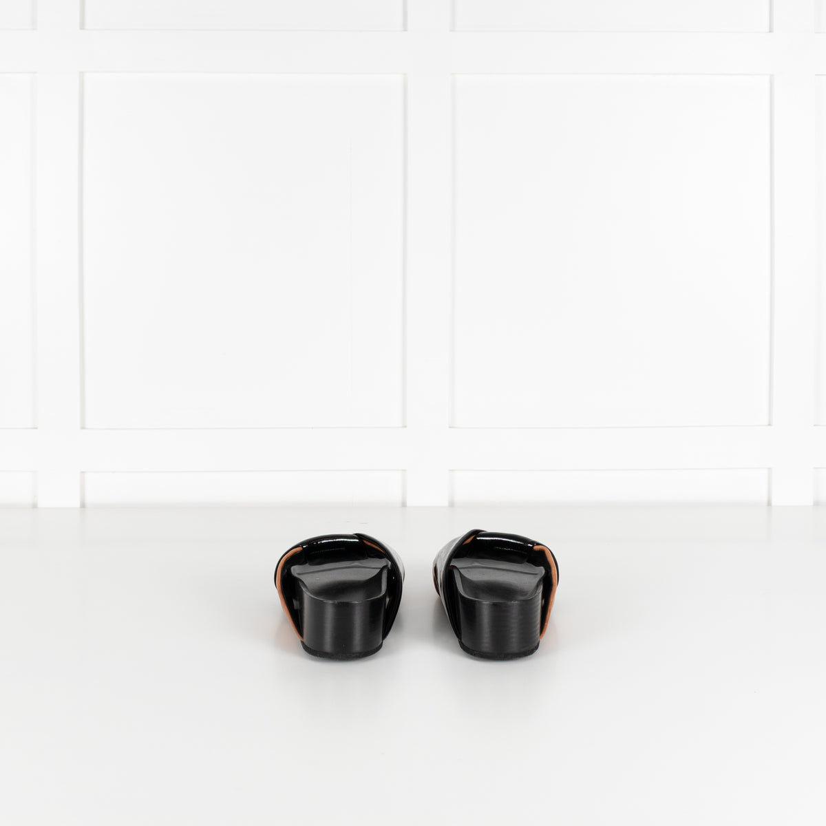 Celine Black Patent Tan Leather Twist Sandals