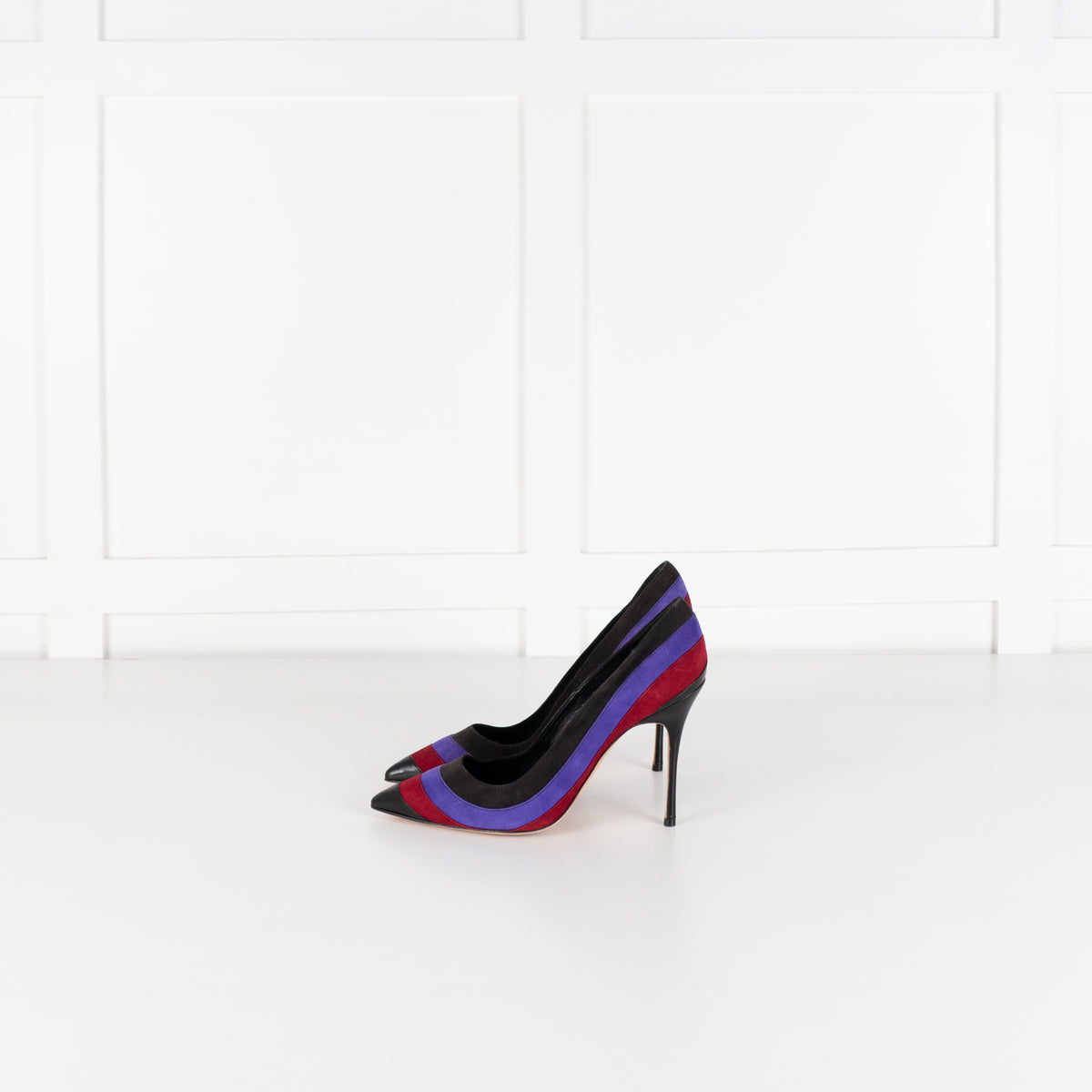 Manolo Blahnik Black Purple Red Stripe Court Shoe