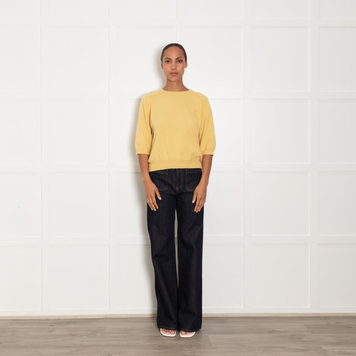 360 Cashmere Yellow Short Sleeve Sweater
