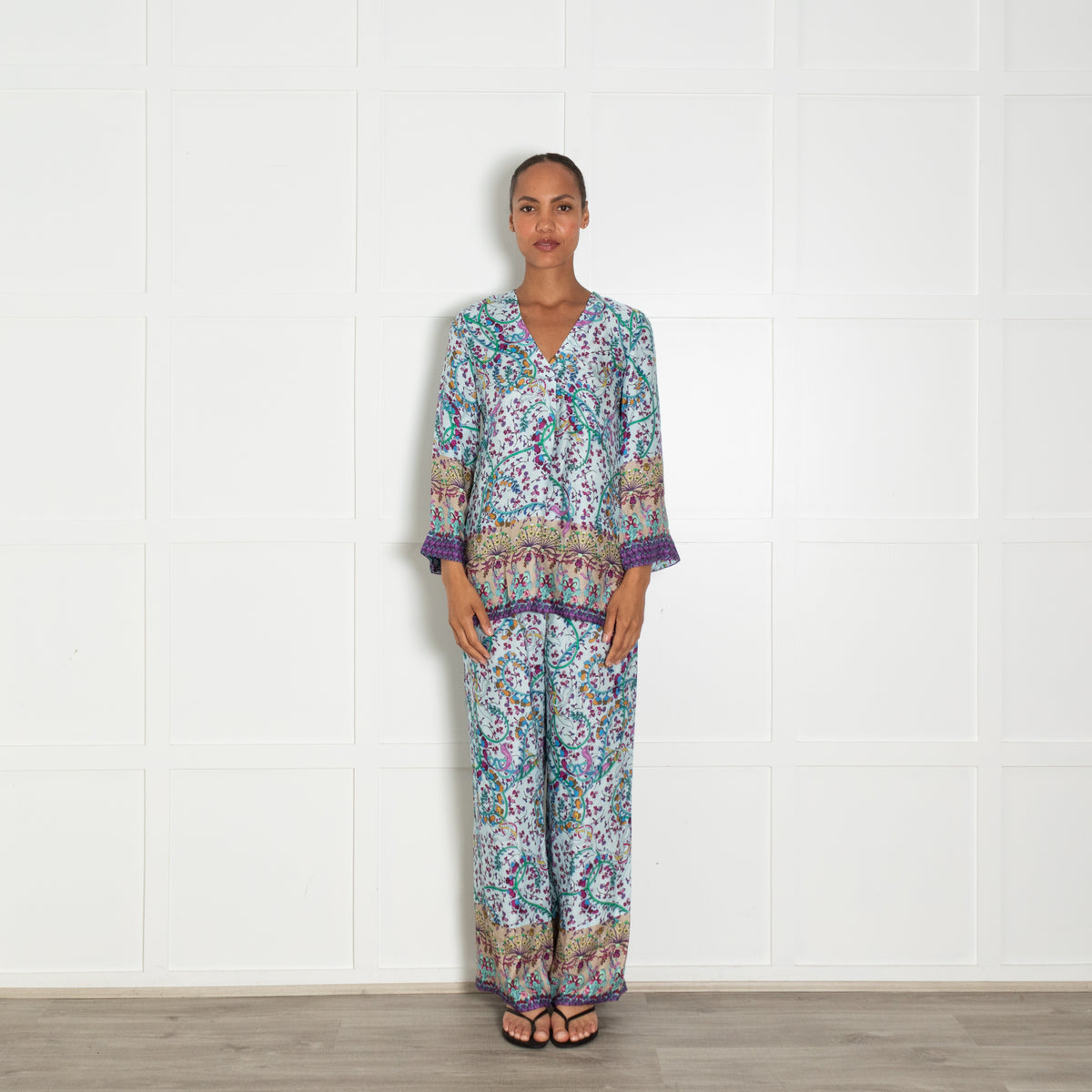 Riani Pale Blue Pink Yellow Floral Trousers