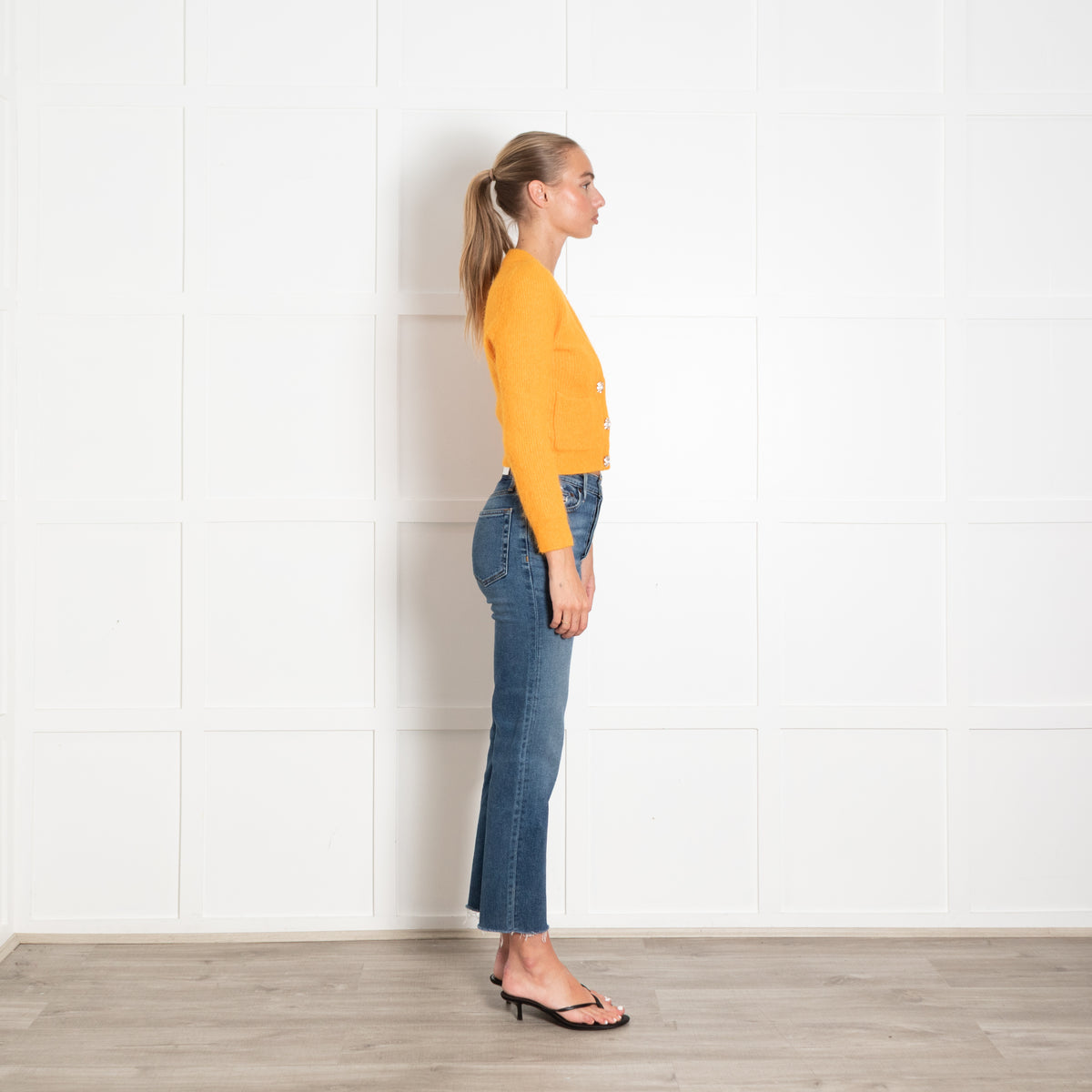 Ganni Orange Short Cardigan With Crystal Buttons