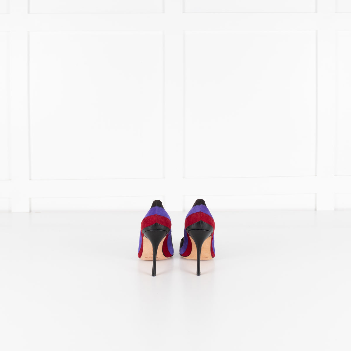 Manolo Blahnik Black Purple Red Stripe Court Shoe