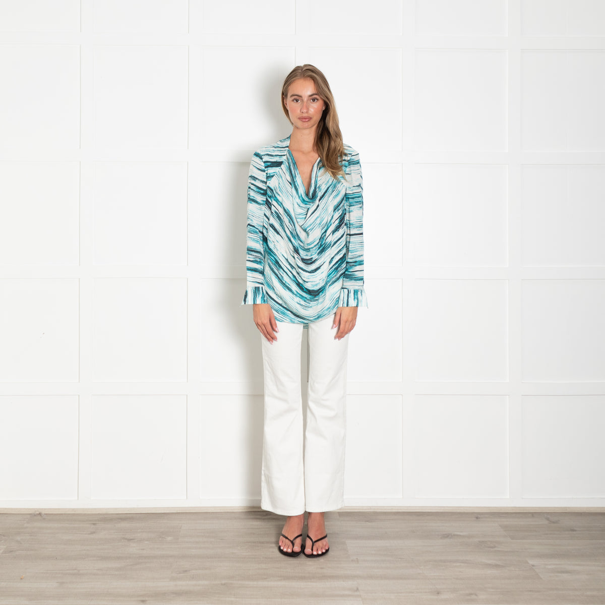 Haute Hippie Cream Blue Open Back Top