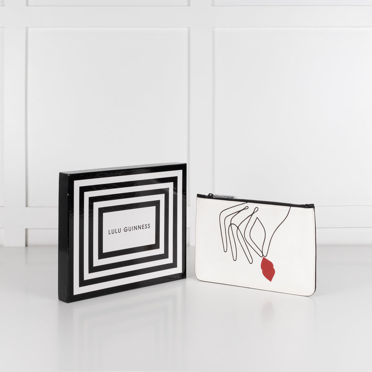 Lulu Guiness White Patent Graphic Clutch