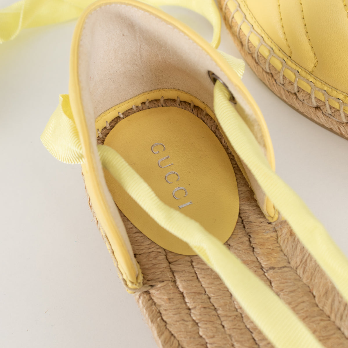 Gucci Yellow Marmont Espadrille With Ankle Ties