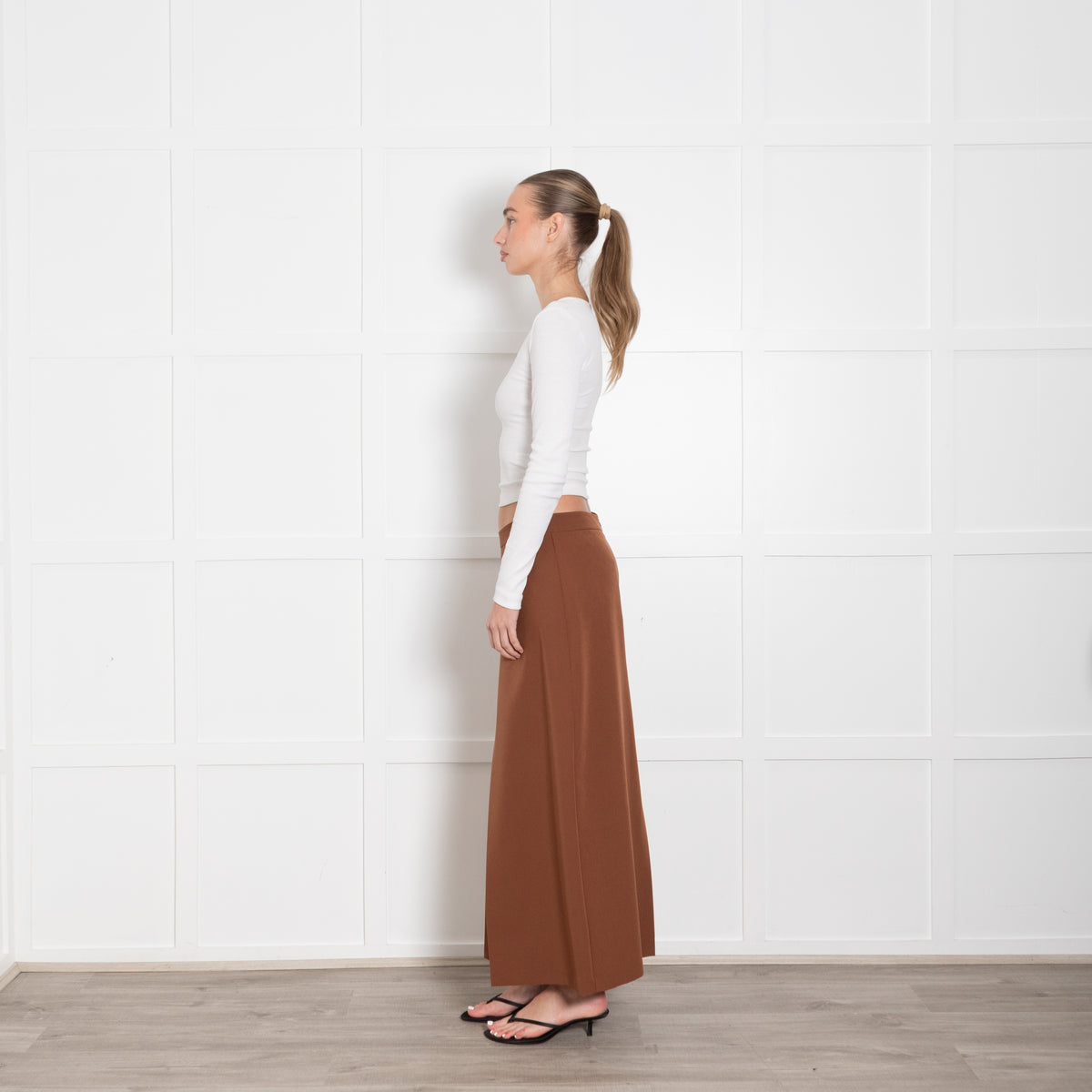 Zoe Milano Tan Button Detail Midi Skirt