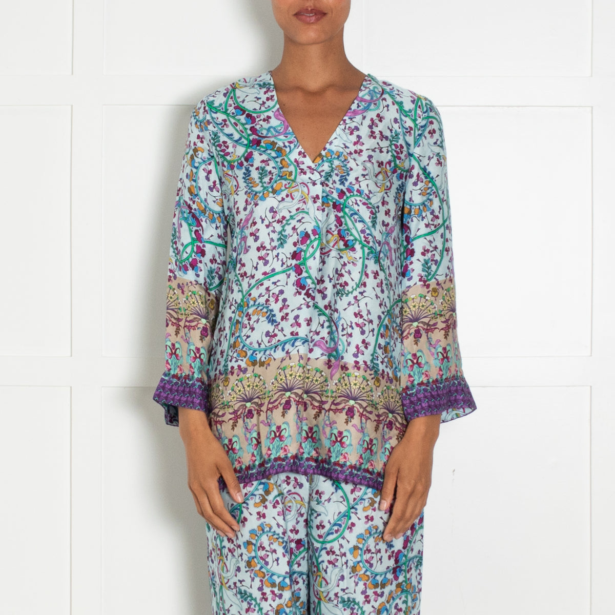 Riani Pale Blue Pink Yellow V-Neck Top