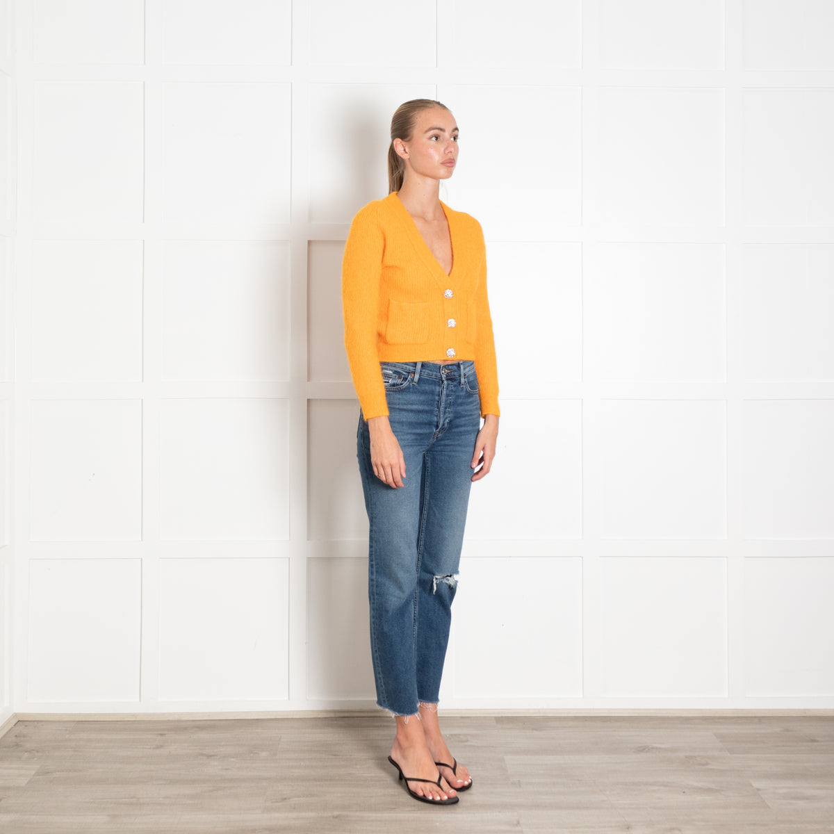 Ganni Orange Short Cardigan With Crystal Buttons