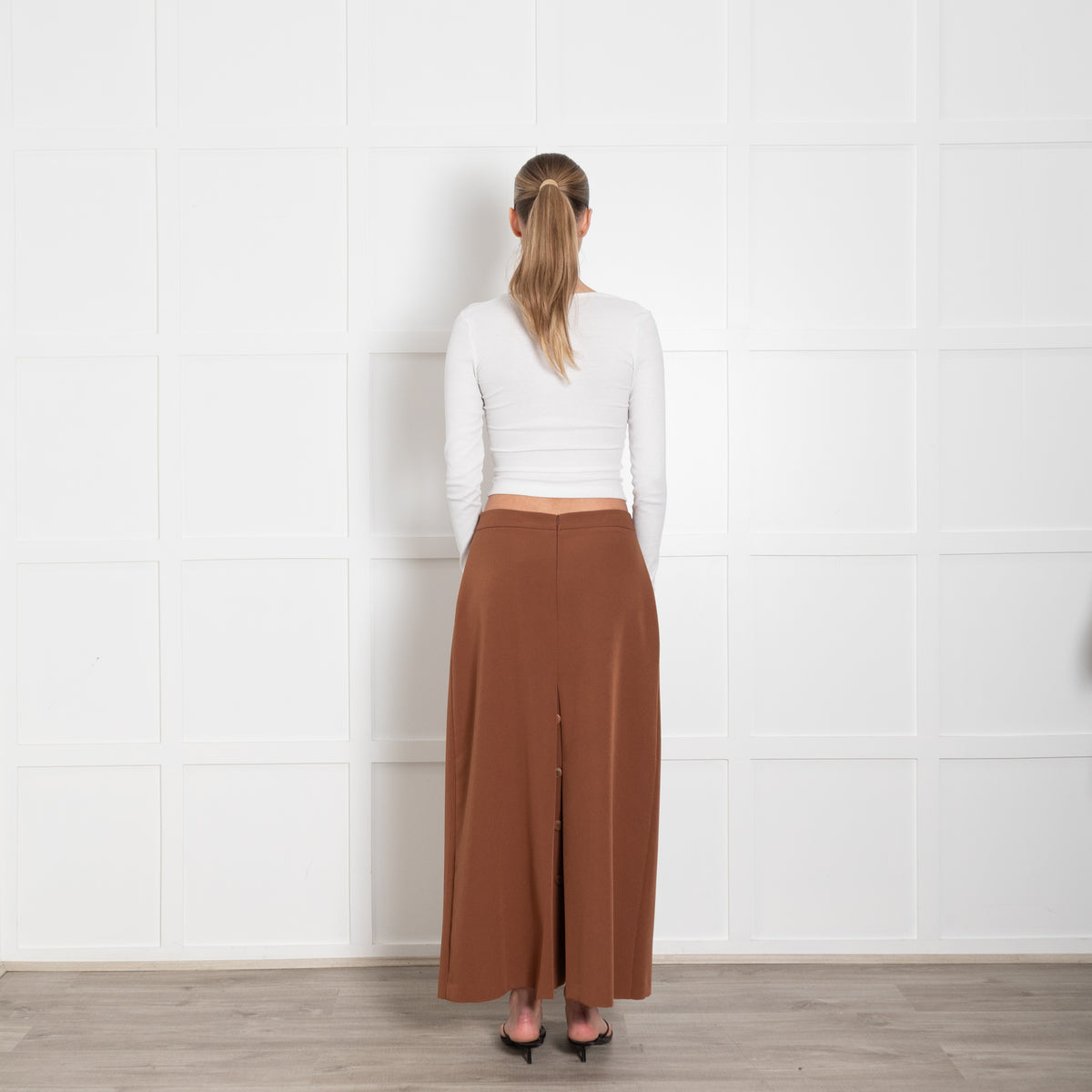 Zoe Milano Tan Button Detail Midi Skirt