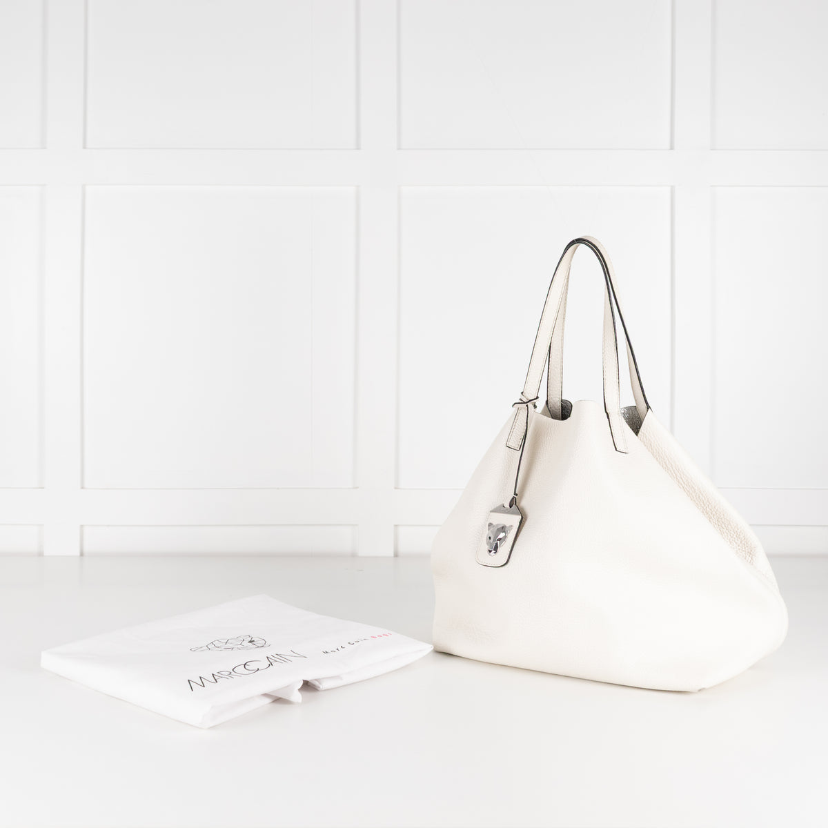 MarcCain White Grained Leather Shoulder Bag with Silver Lining