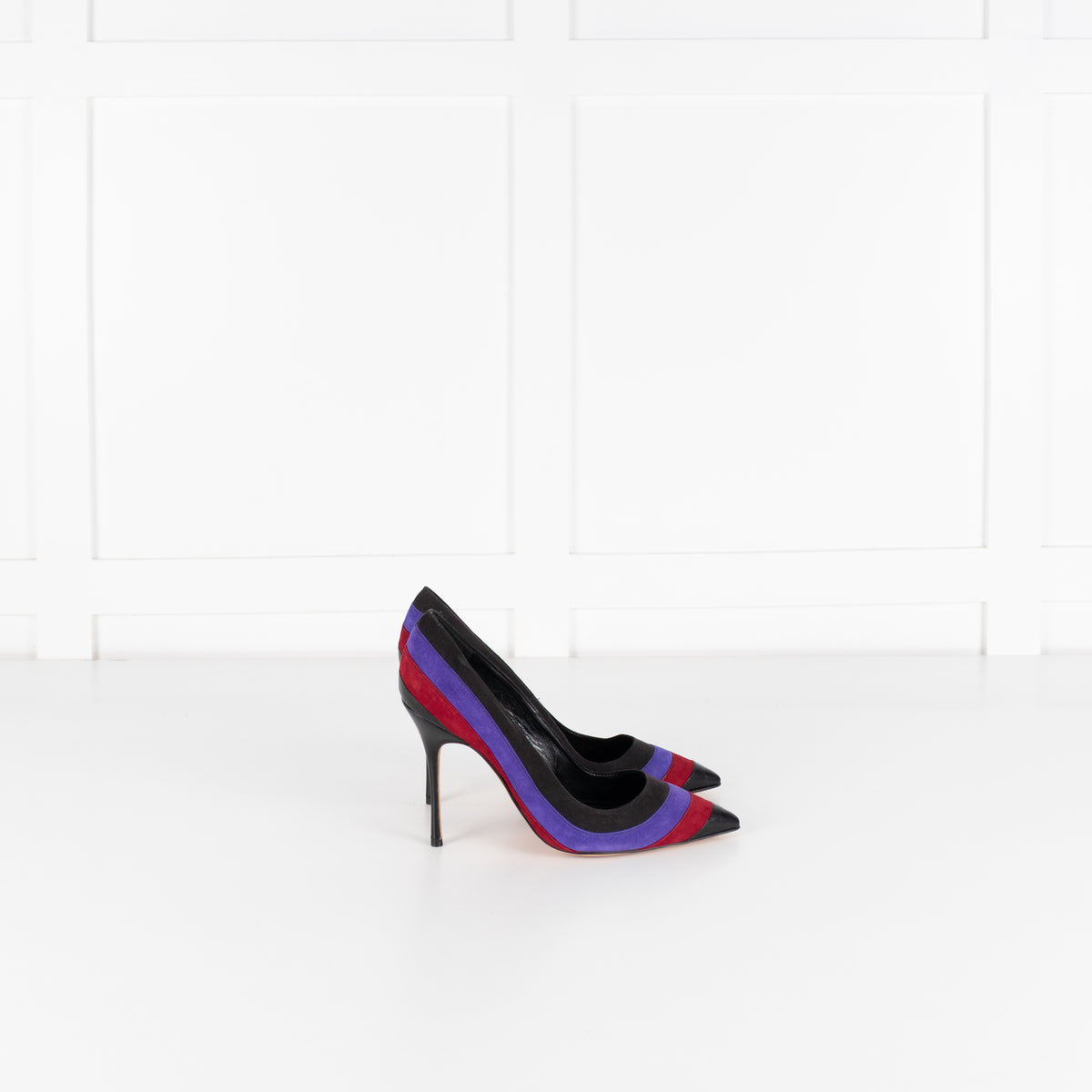 Manolo Blahnik Black Purple Red Stripe Court Shoe