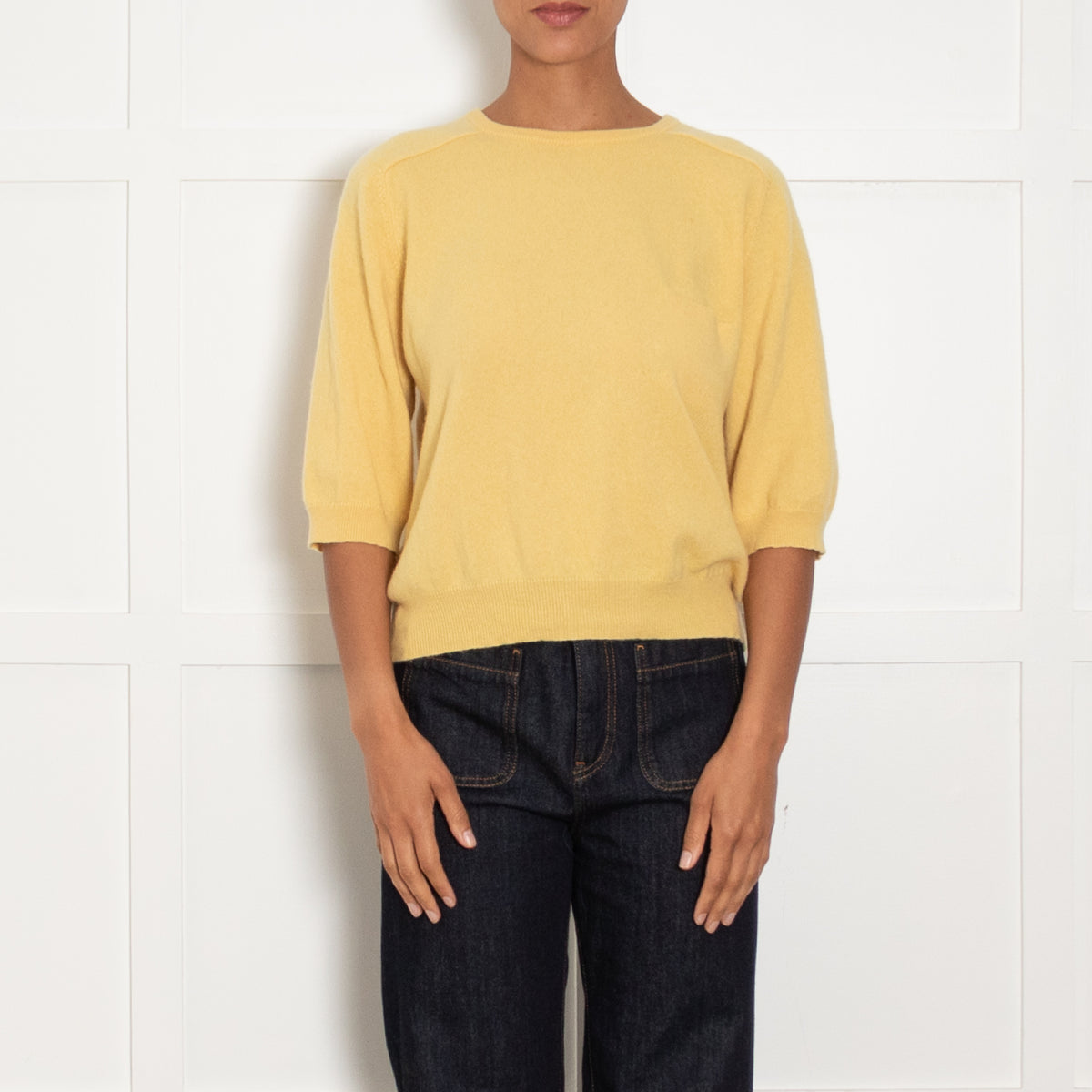 360 Cashmere Yellow Short Sleeve Sweater