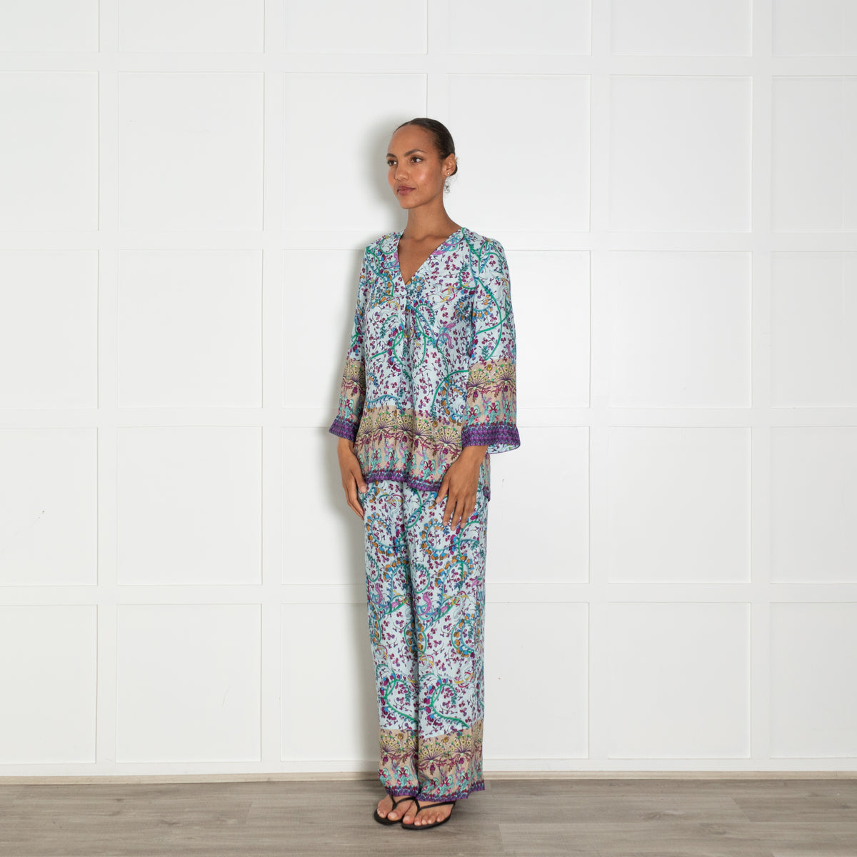 Riani Pale Blue Pink Yellow Floral Trousers
