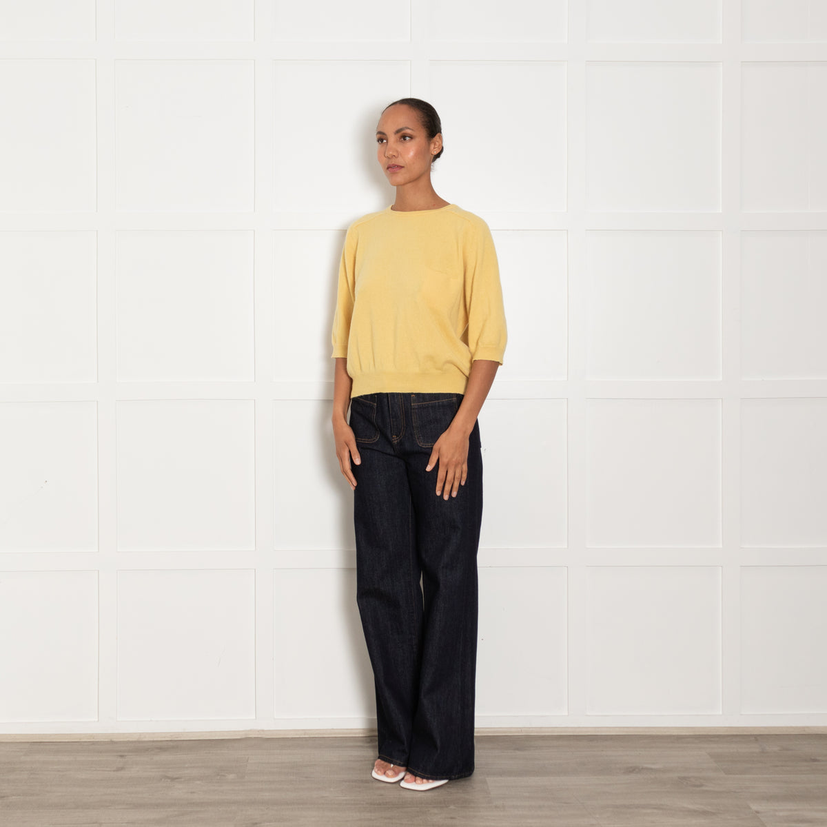 360 Cashmere Yellow Short Sleeve Sweater