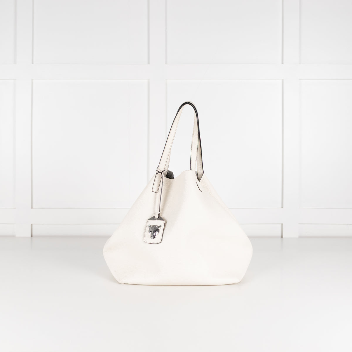 MarcCain White Grained Leather Shoulder Bag with Silver Lining