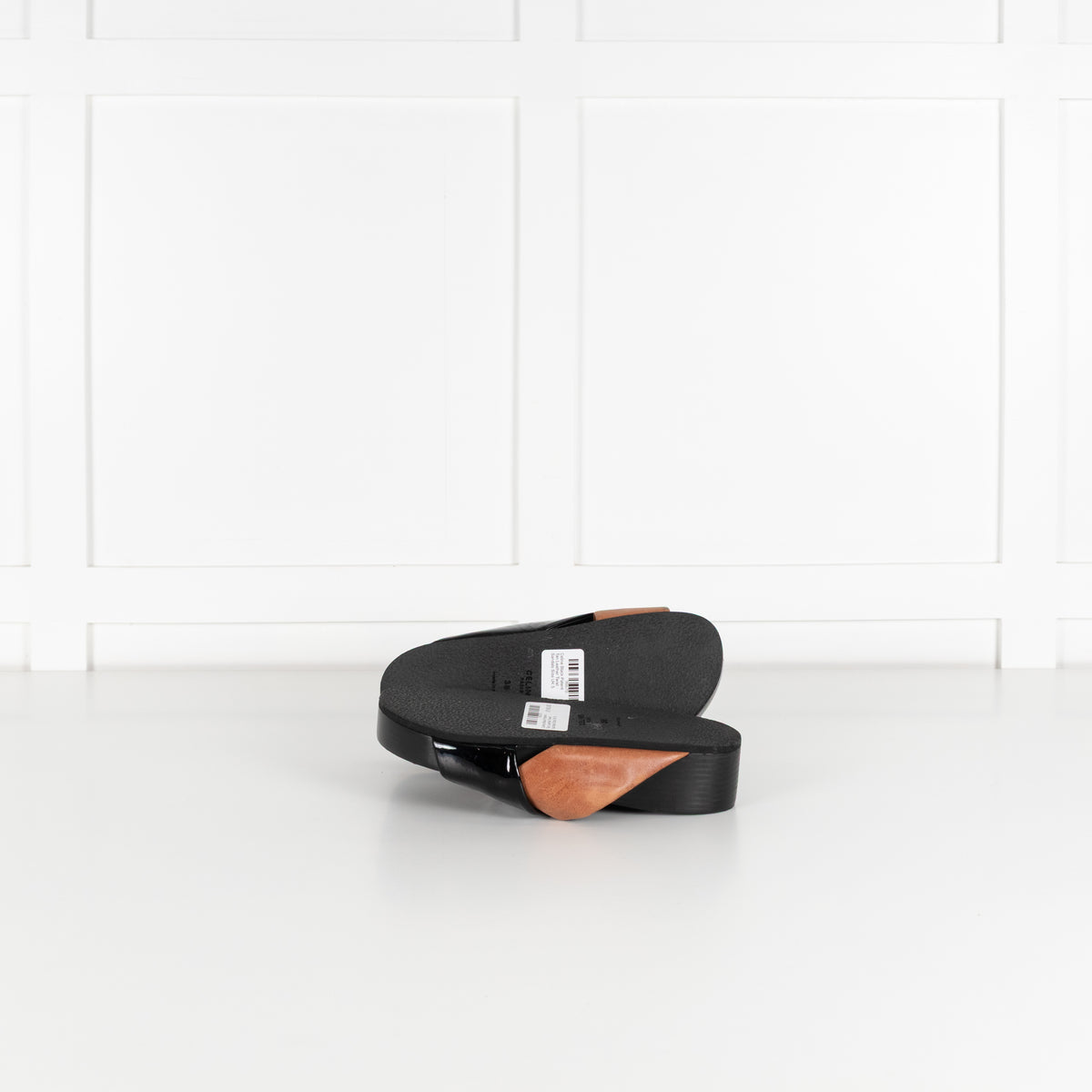 Celine Black Patent Tan Leather Twist Sandals