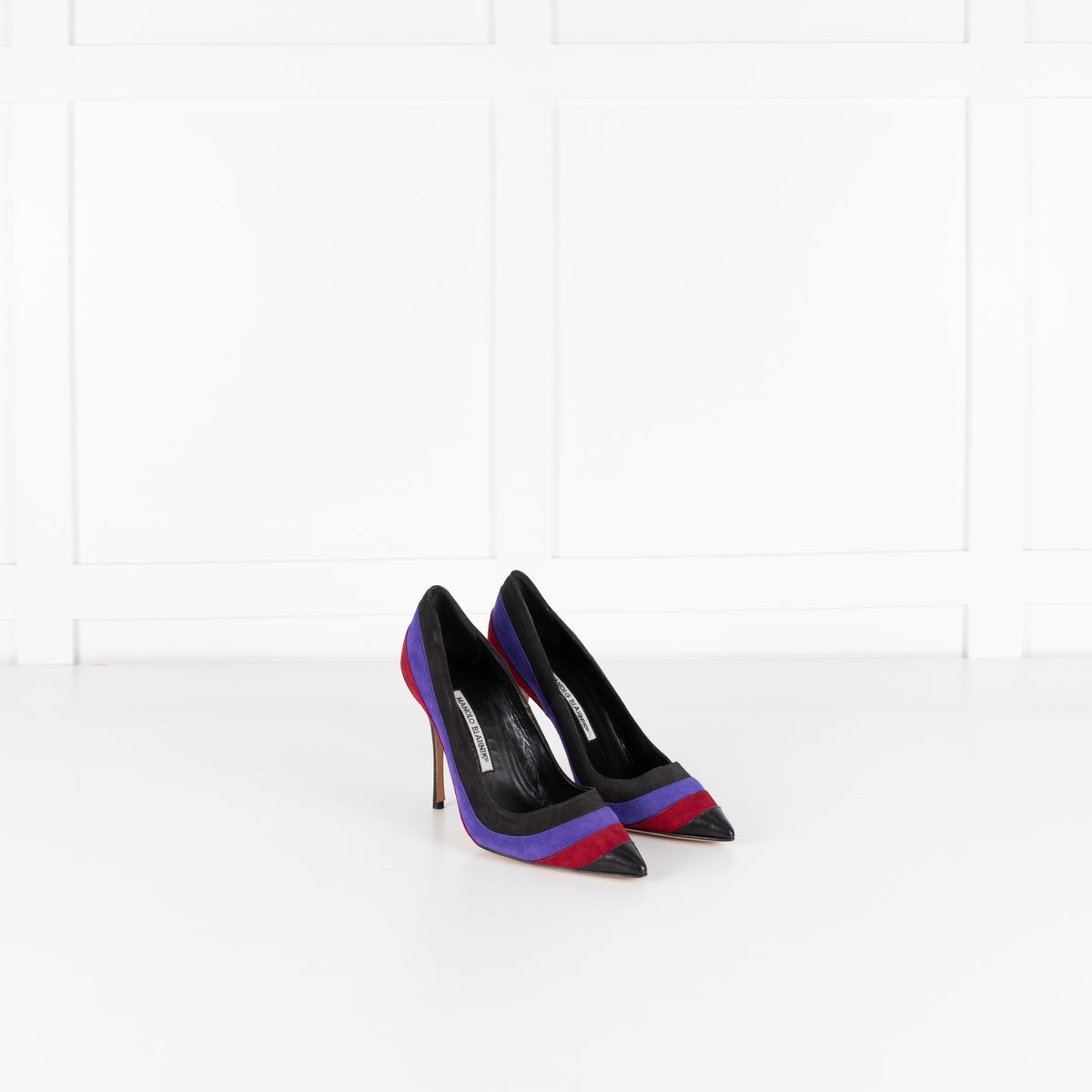 Manolo Blahnik Black Purple Red Stripe Court Shoe