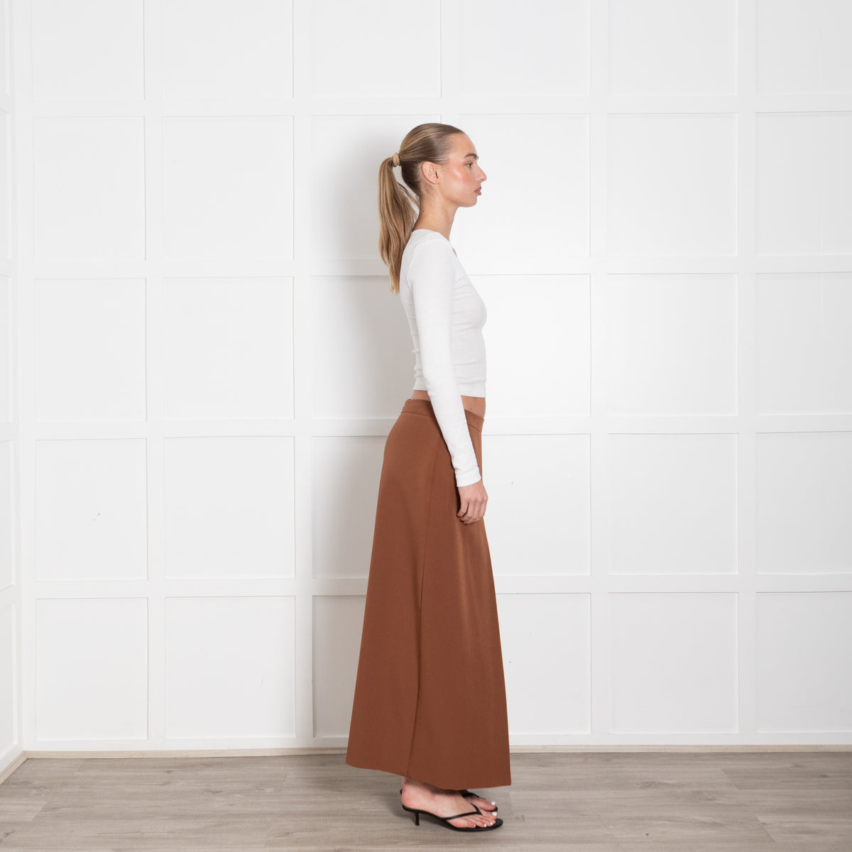 Zoe Milano Tan Button Detail Midi Skirt
