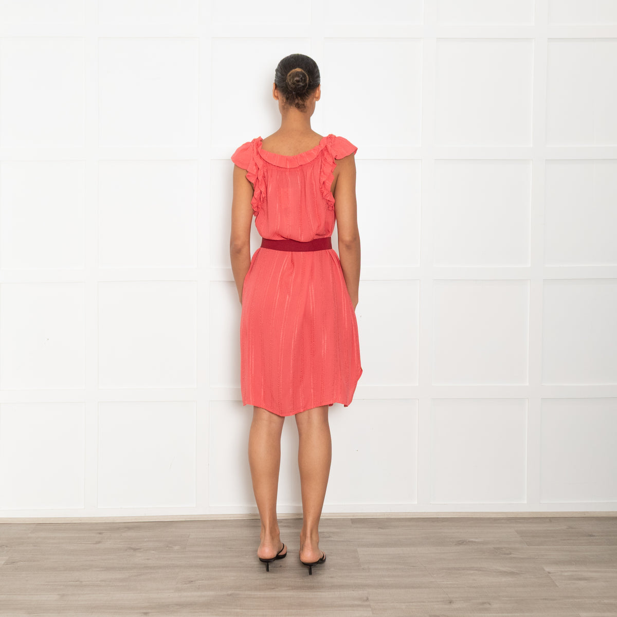 Isabel Marant Etoile Coral Frill Trim Red Belted Sleeveless Dress