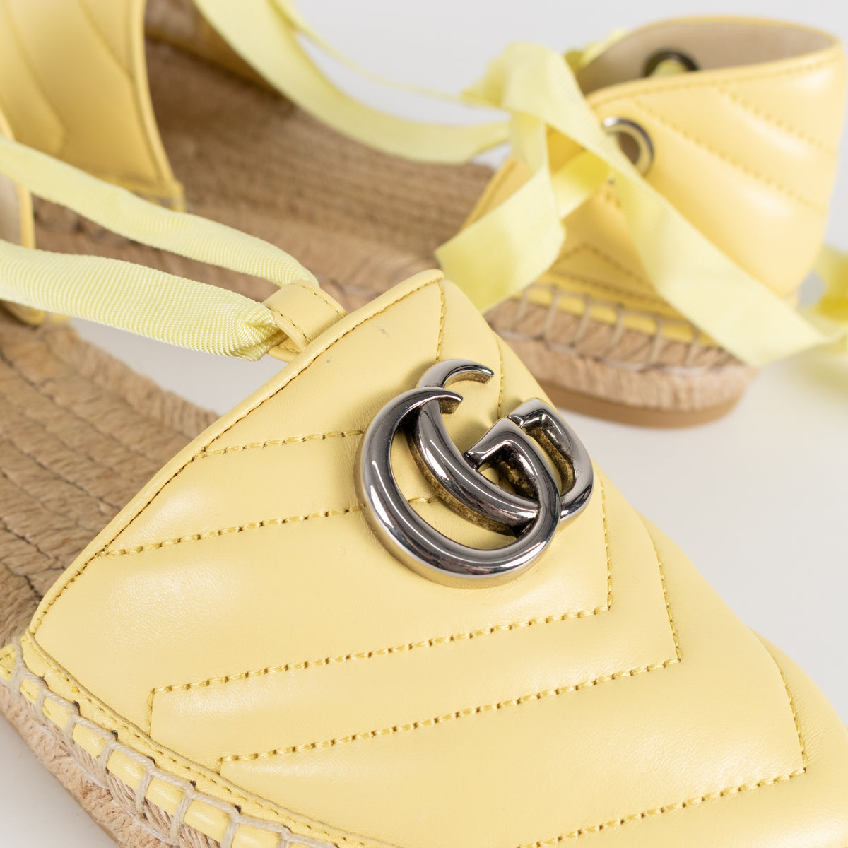 Gucci Yellow Marmont Espadrille With Ankle Ties