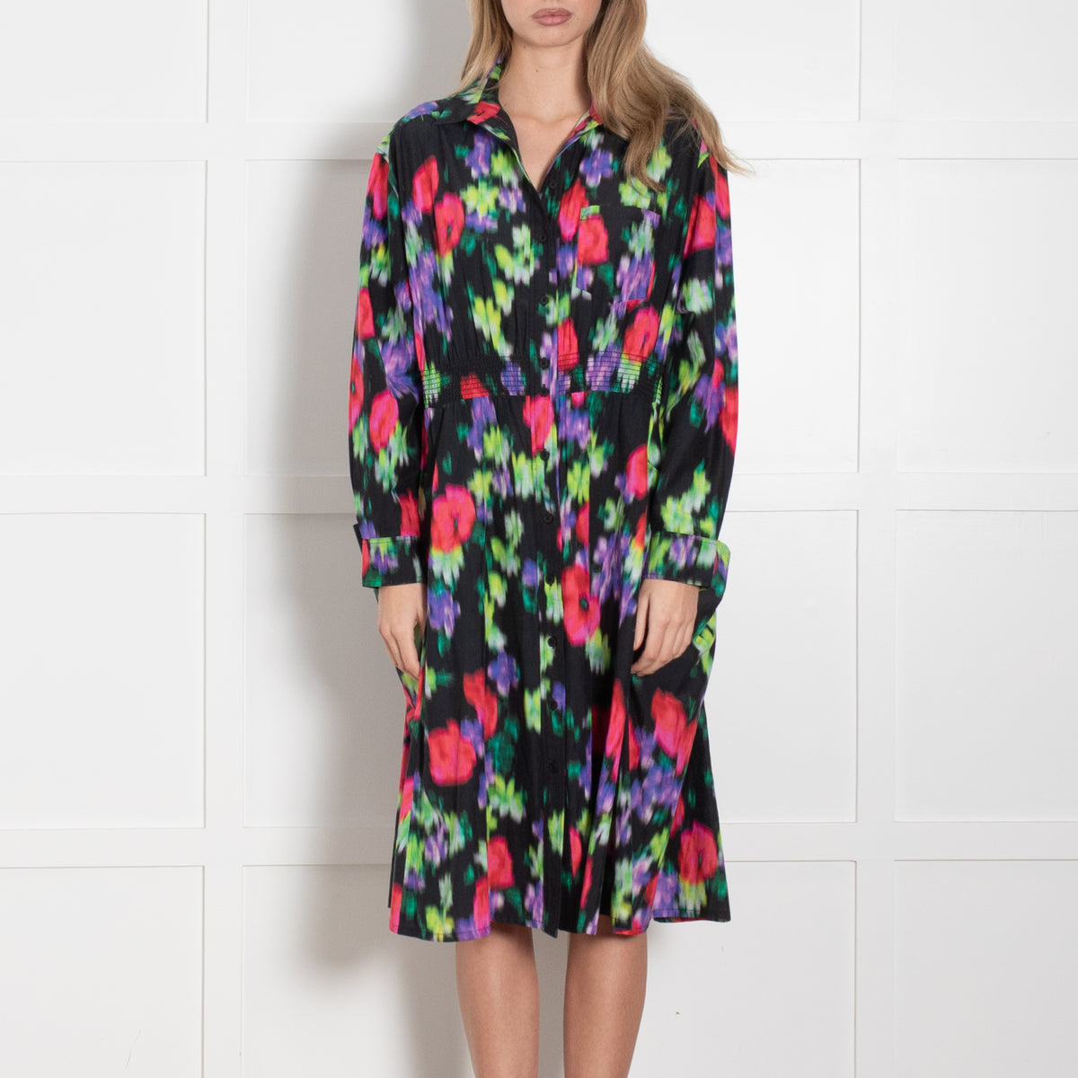 Kenzo Black Multicolour Print Shirt Dress