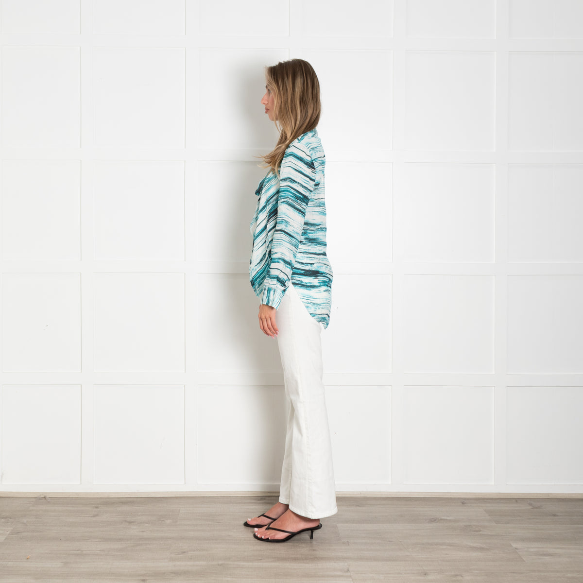 Haute Hippie Cream Blue Open Back Top