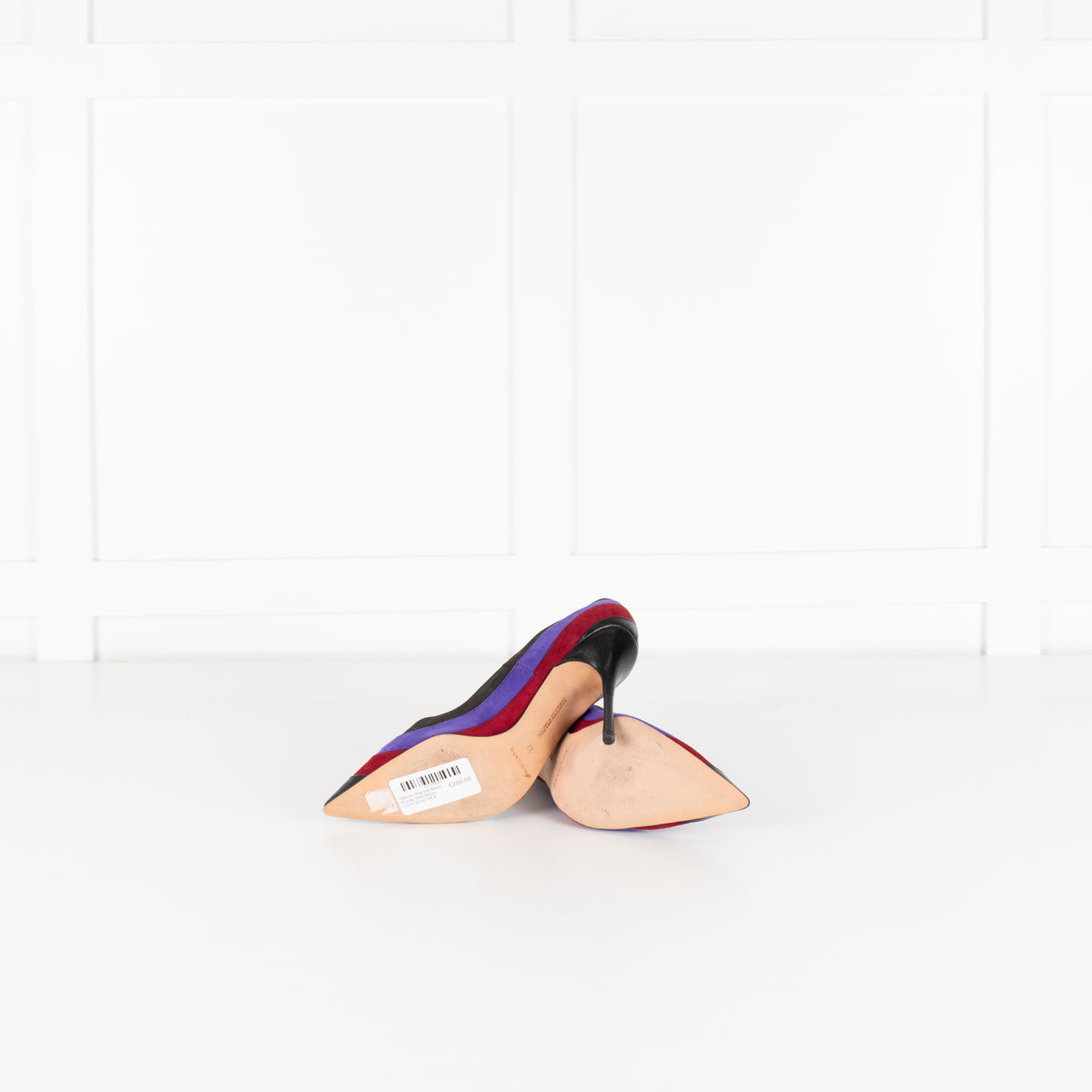 Manolo Blahnik Black Purple Red Stripe Court Shoe