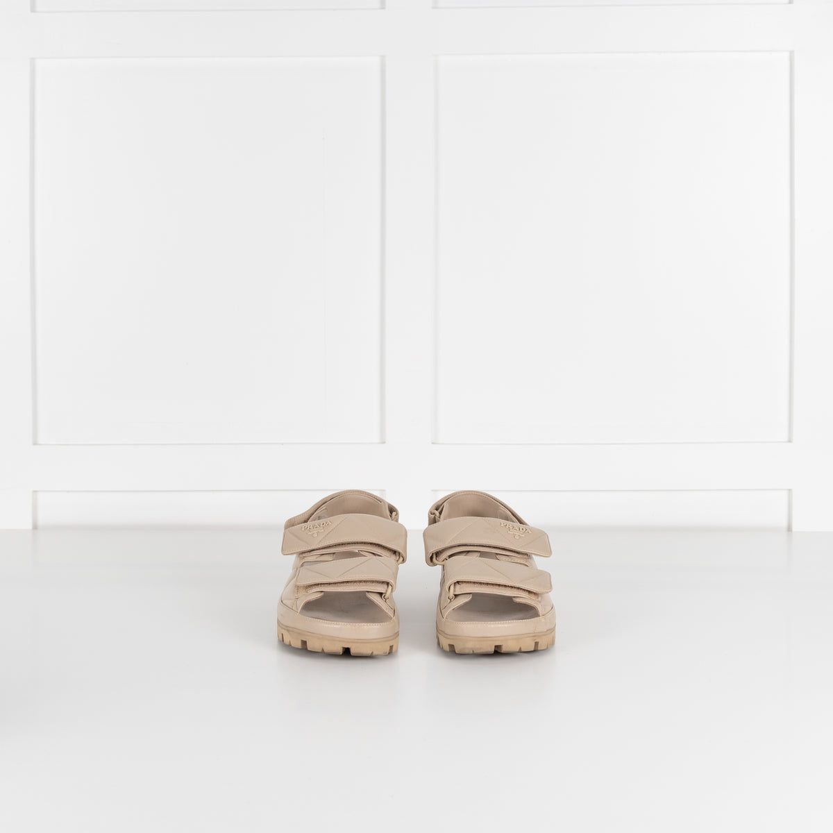 Prada Beige Monolith Quilted Leather Sandals With Chunky Sole