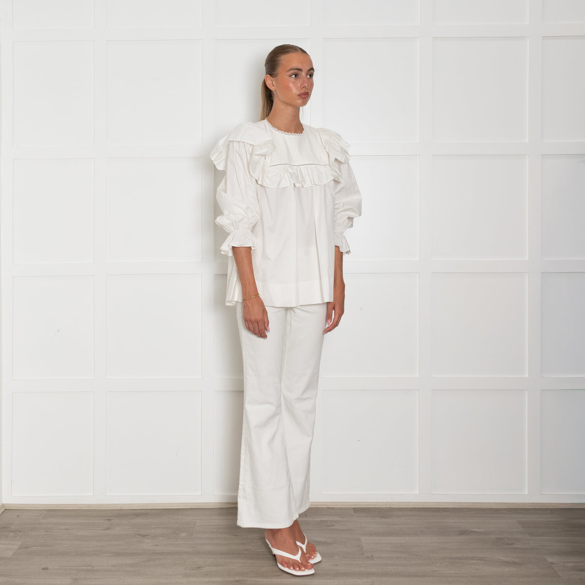 Lug Von Siga White Frill Detail Cotton Top