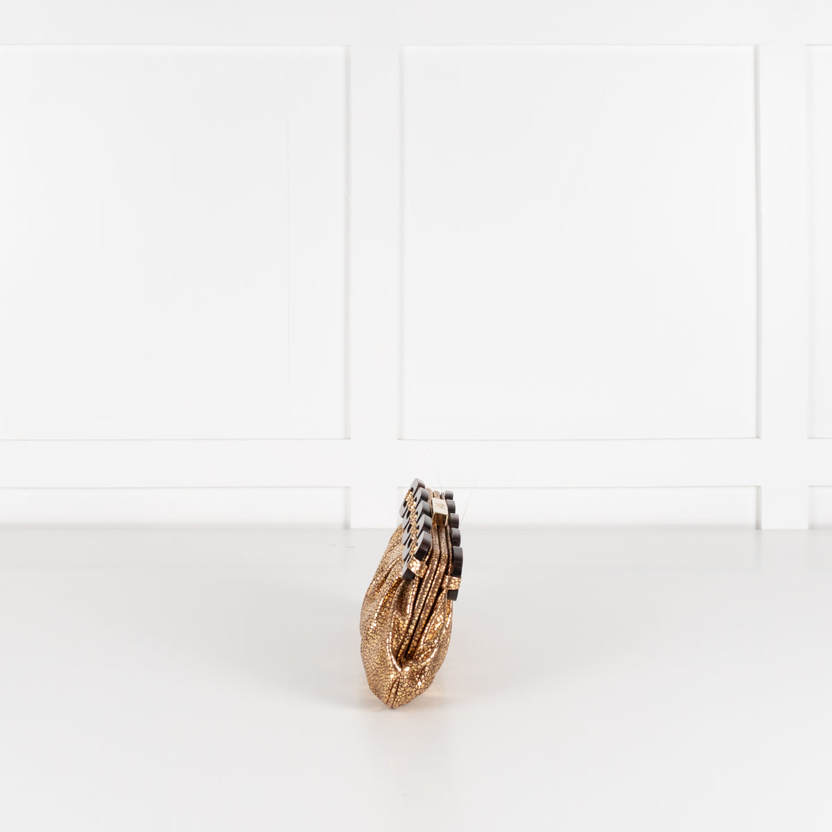 Anya Hindmarch Gold Crinkle Clutch with Wooden Link Detail