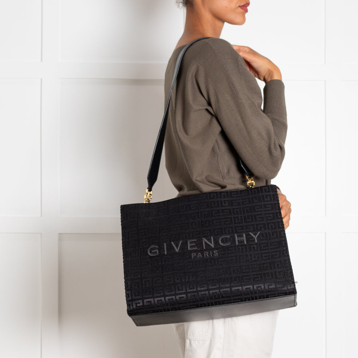 Givenchy Black Cotton Blend & Leather G-Tote Bag