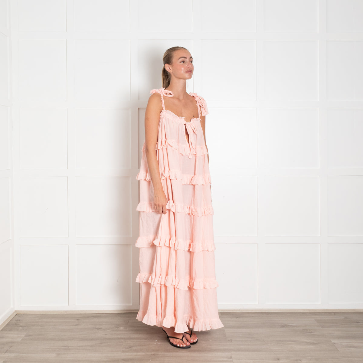 Devotion Peach Cotton Tiered Sundress