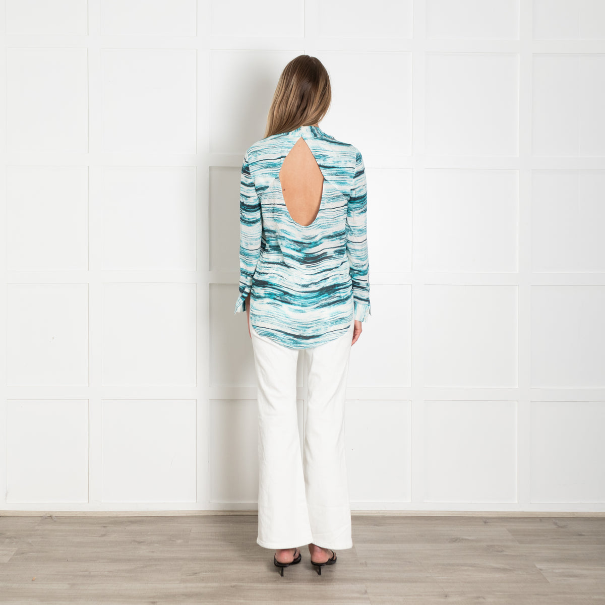 Haute Hippie Cream Blue Open Back Top