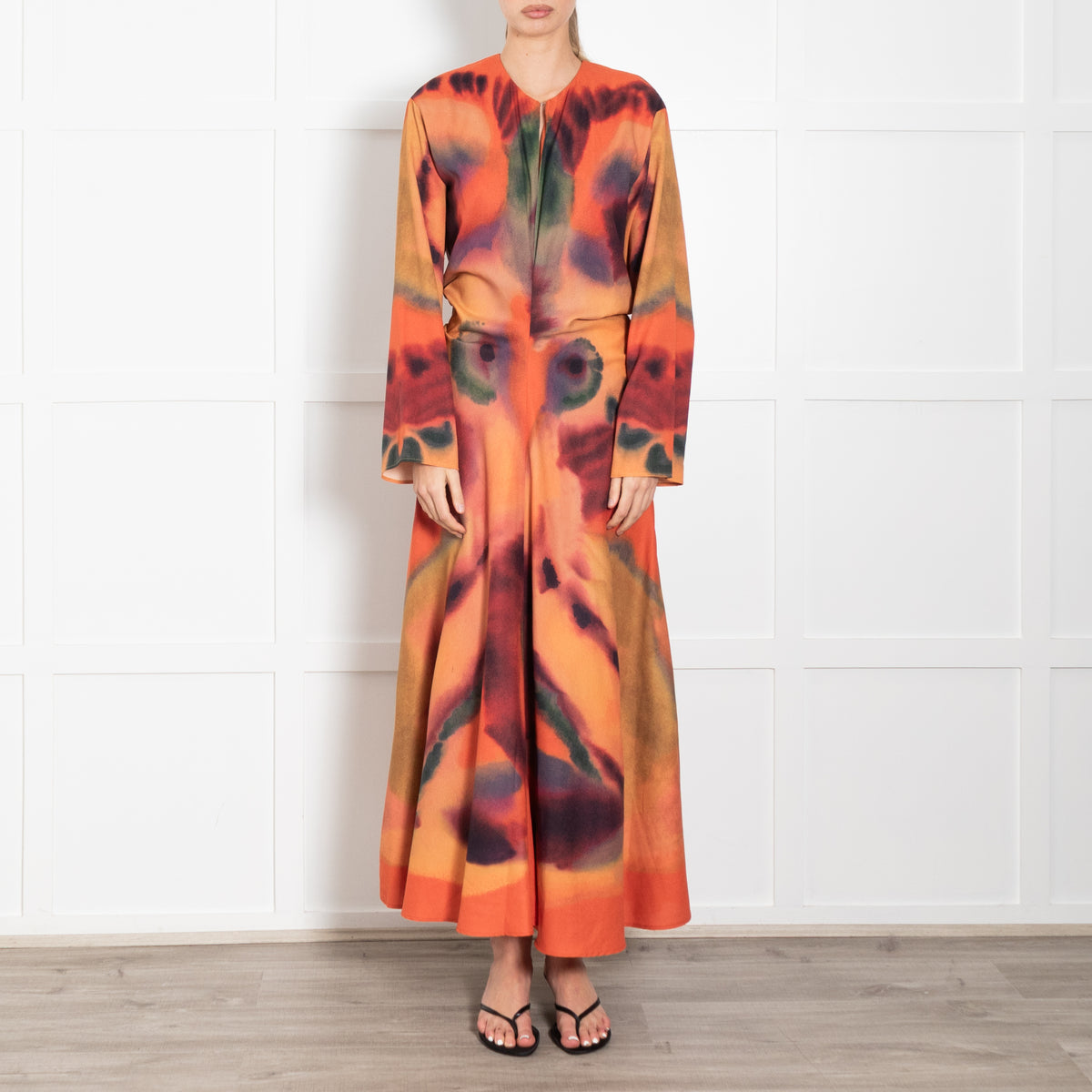 Altuzarra Orange Multicolour Maxi Dress With Long Sleeves