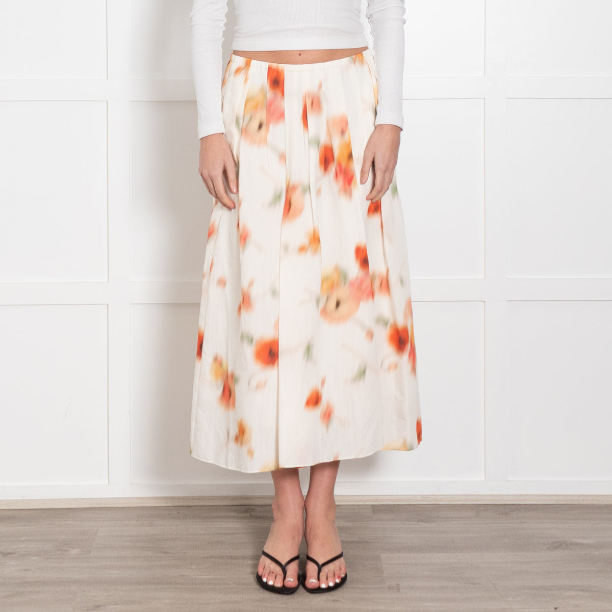 Vince Cream Orange Pleated Skirt