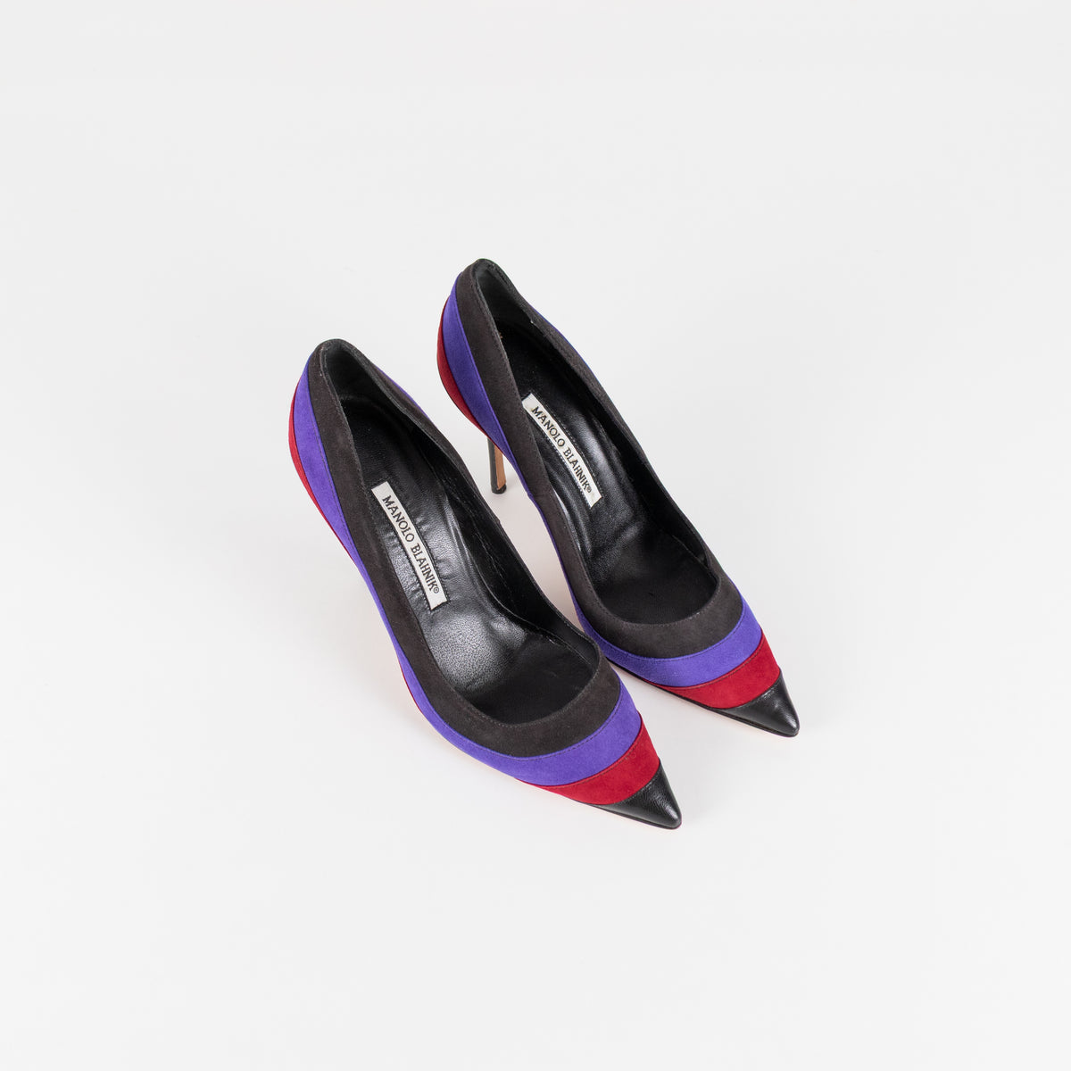 Manolo Blahnik Black Purple Red Stripe Court Shoe