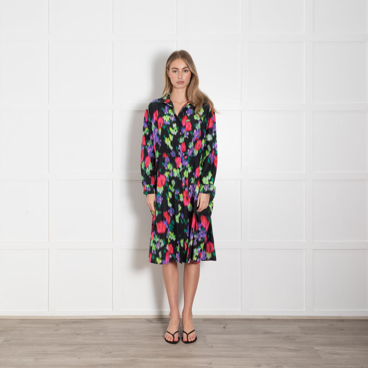 Kenzo Black Multicolour Print Shirt Dress