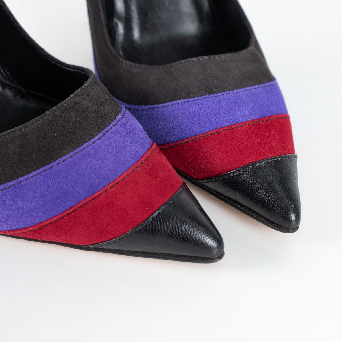 Manolo Blahnik Black Purple Red Stripe Court Shoe