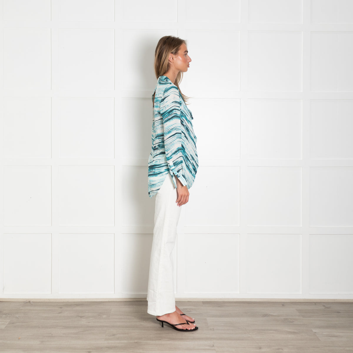 Haute Hippie Cream Blue Open Back Top