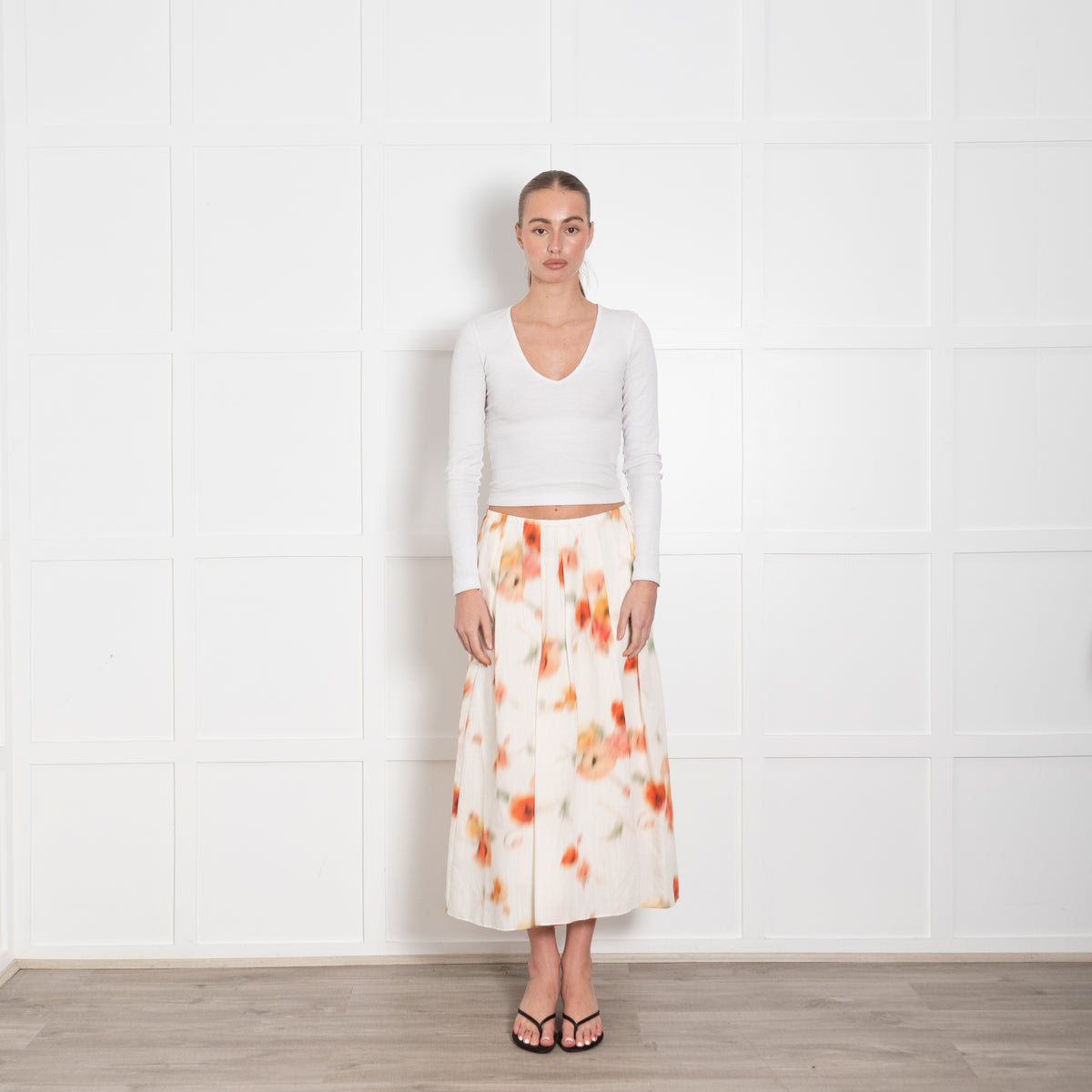 Vince Cream Orange Pleated Skirt