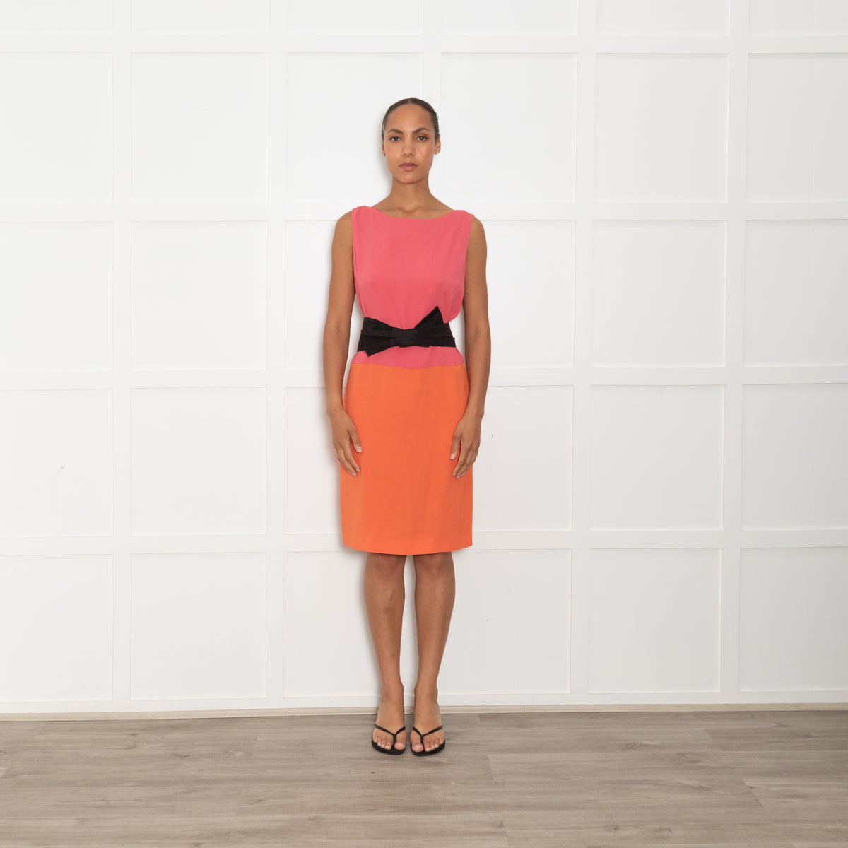 Prada Pink Orange Sleeveless Belted  Dress