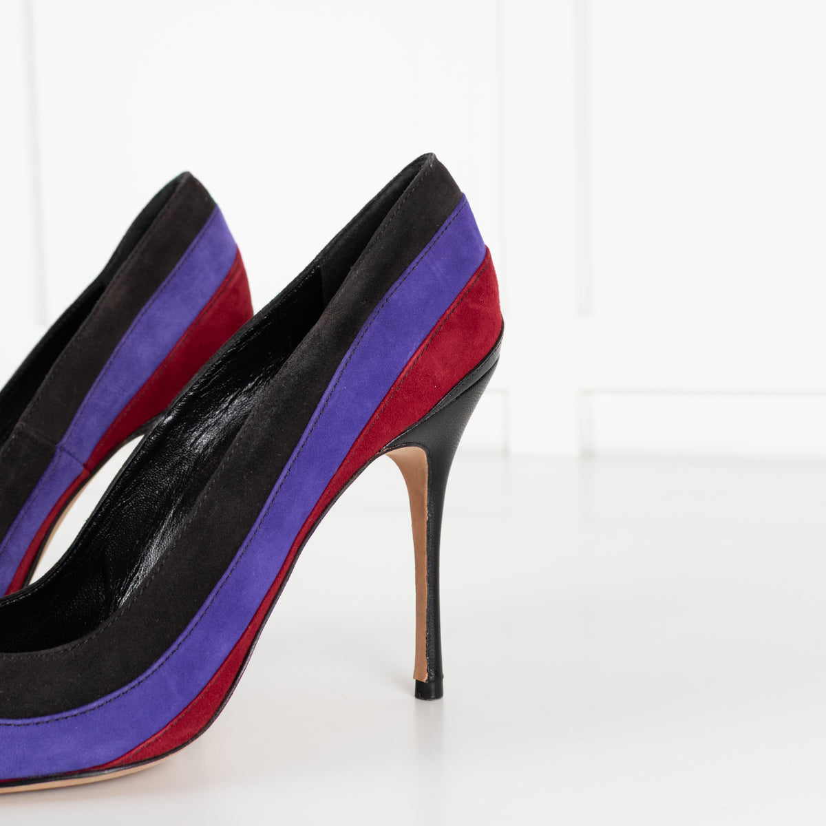 Manolo Blahnik Black Purple Red Stripe Court Shoe