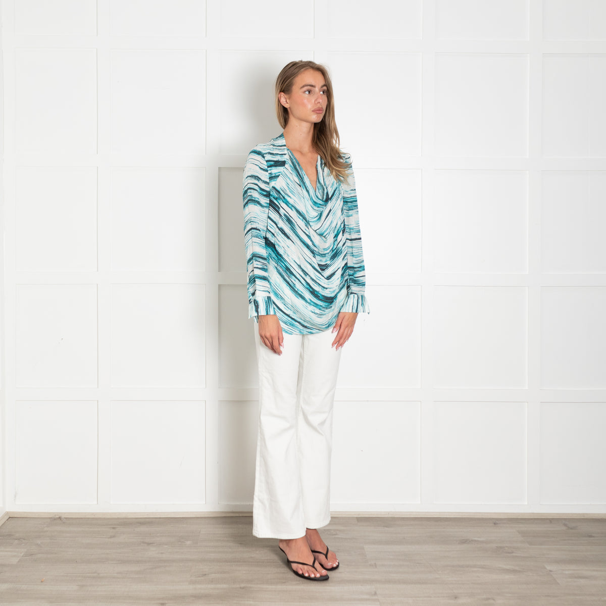 Haute Hippie Cream Blue Open Back Top
