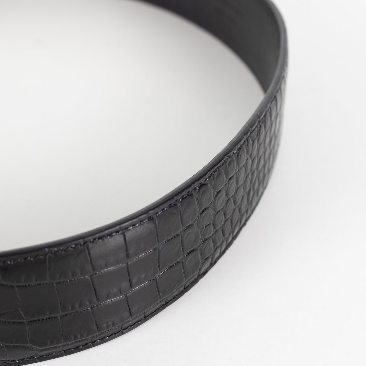 Saint Laurent Black Cassandre YSL Interlocking Crocodile Embossed Belt