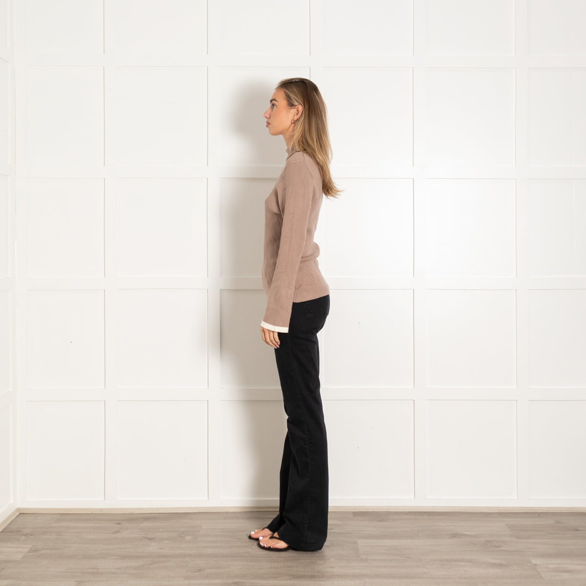 Varley Brown Viscose Blend Ribbed Long-Sleeved Turtleneck Top