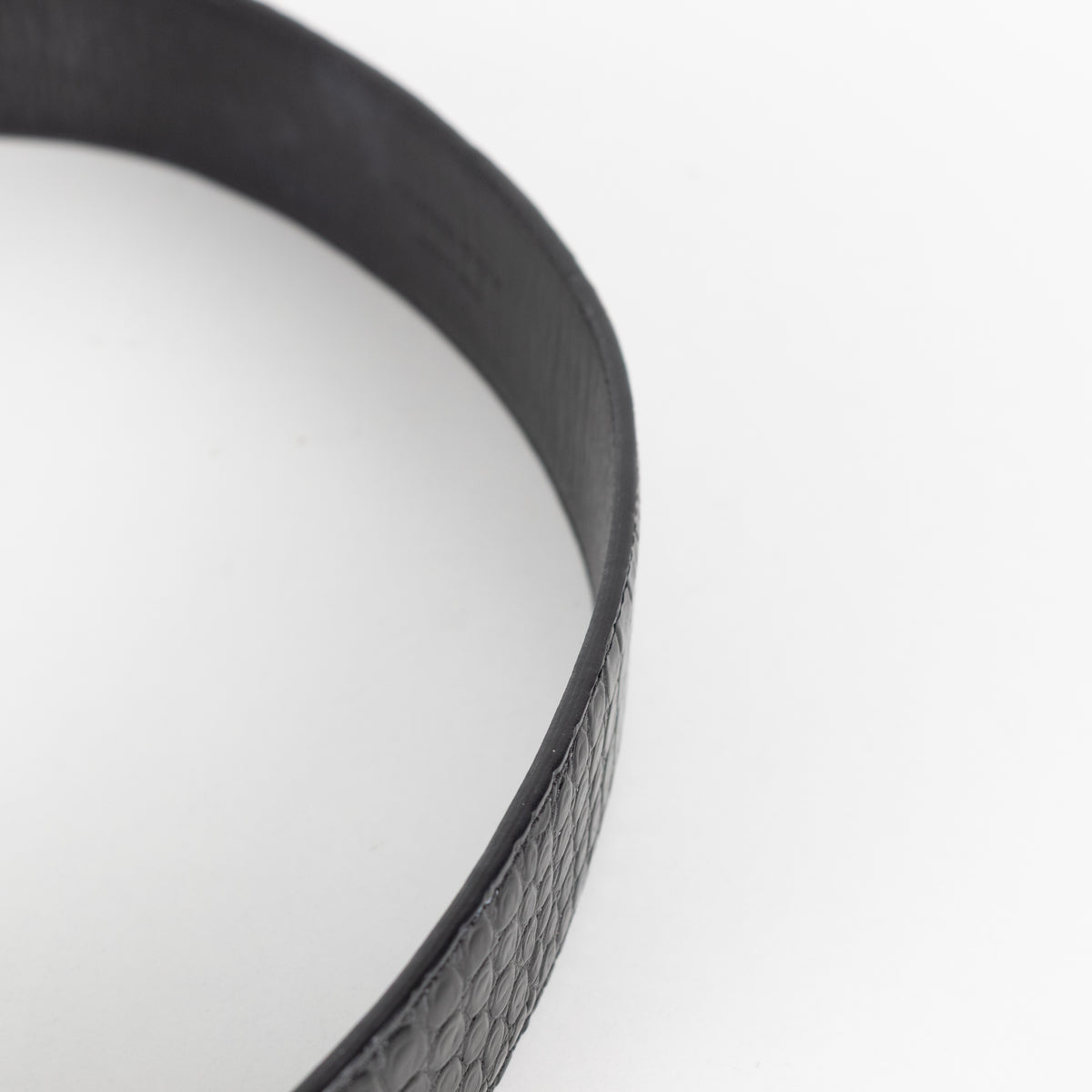 Saint Laurent Black Cassandre YSL Interlocking Crocodile Embossed Belt