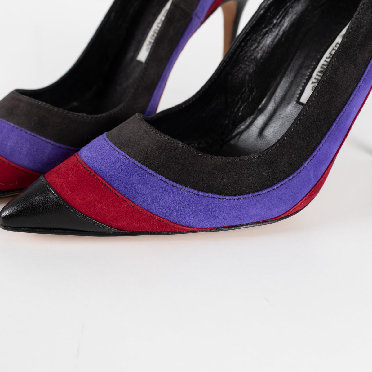 Manolo Blahnik Black Purple Red Stripe Court Shoe
