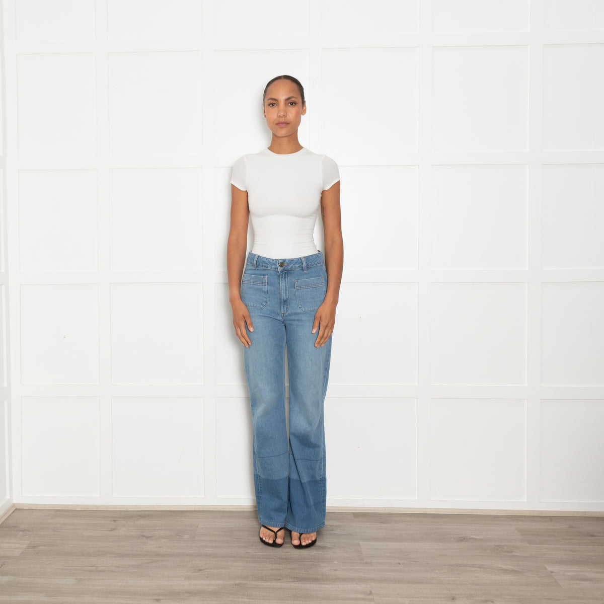 Hayley Menzies Blue Flared Jeans With Front Pockets