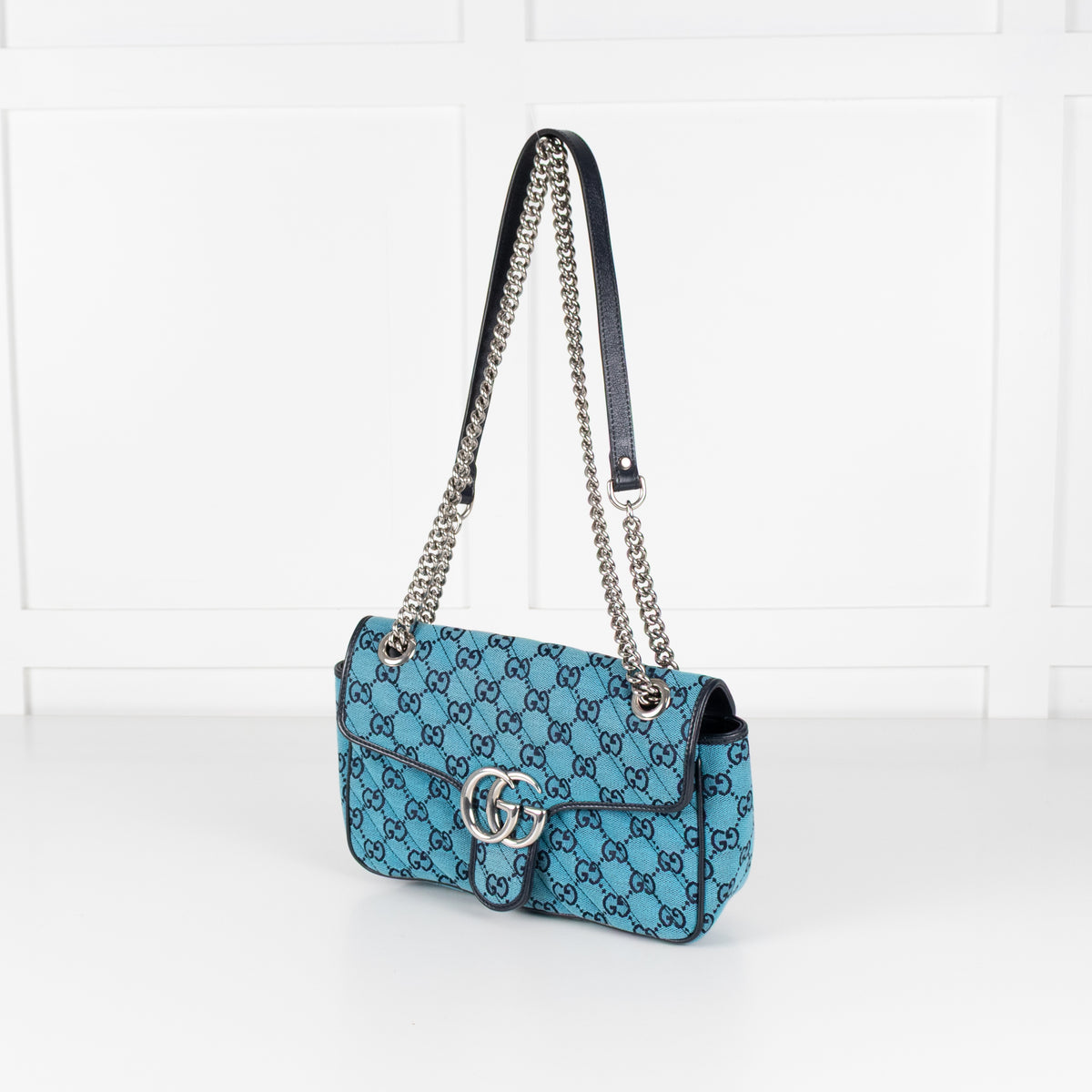 Gucci Medium Blue GG Marmont Diagonal Canvas Bag